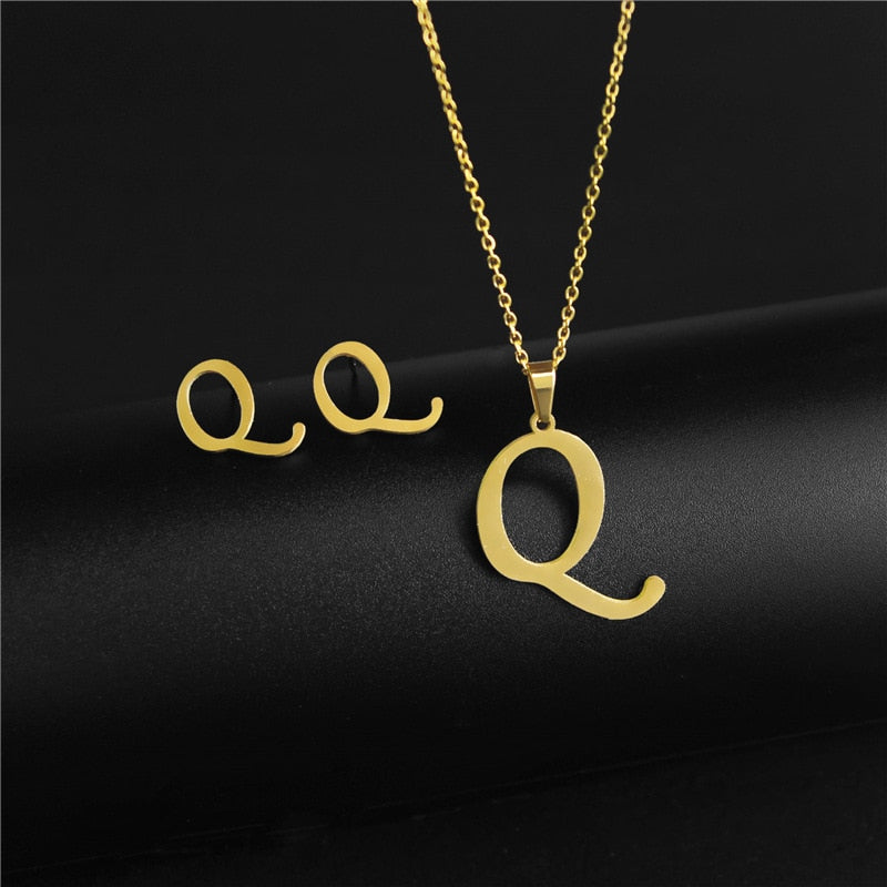 Alphabet Pendant Chain Charm Necklaces And Letter Earrings Gift Sets